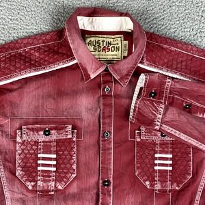Austin Season Shirt Mens XL Red Western Chambray Casual Preppy Cowboy Rodeo